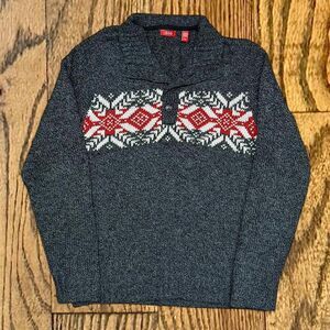 Izod Knit Festive Holiday Style Quarter Button Polo Sweater